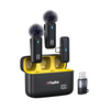 نظام ميكروفون لاسلكي Digitek® (DWM 105) 2 في 1 مع وضع إلغاء الضوضاء النشط، مدى لاسلكي يصل إلى 50 مترًا، وقت تشغيل يصل إلى 6 ساعات، اقتران تلقائي فوري، متوافق مع نظامي Android و iOS للبث وتسجيل الصوت. 