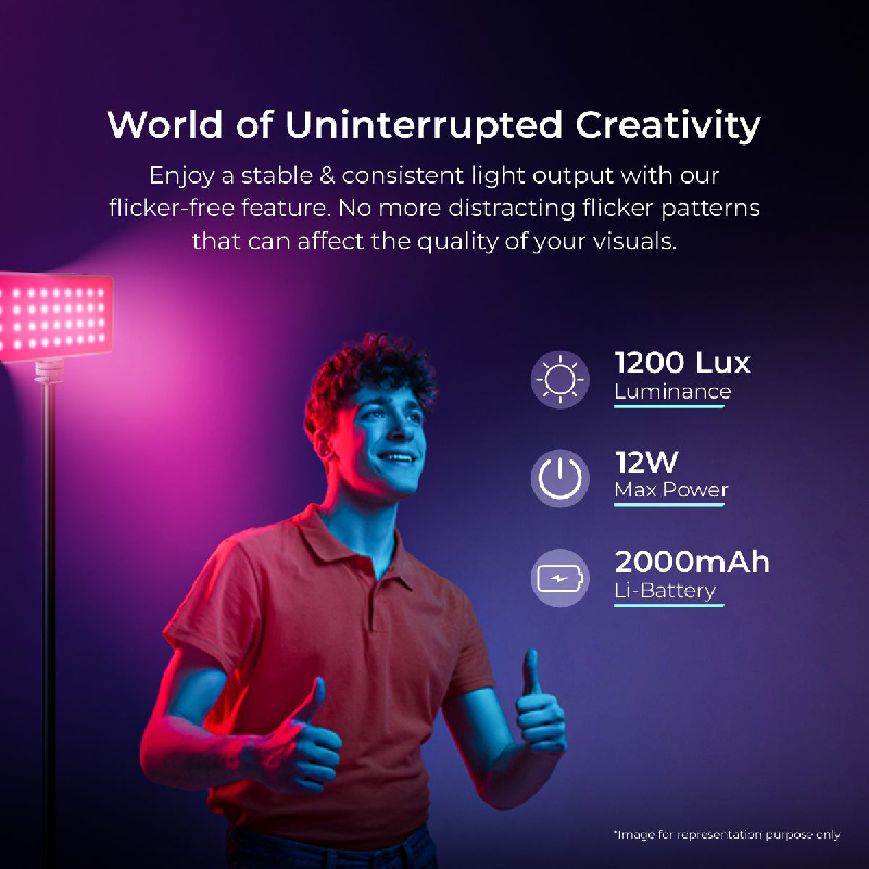 Digitek LED-D12W ML RGB Professional RGB Portable Video Light with Flicker-Free LED Technology & 2000mAh 3.7V Li-ion Battery - Digitek