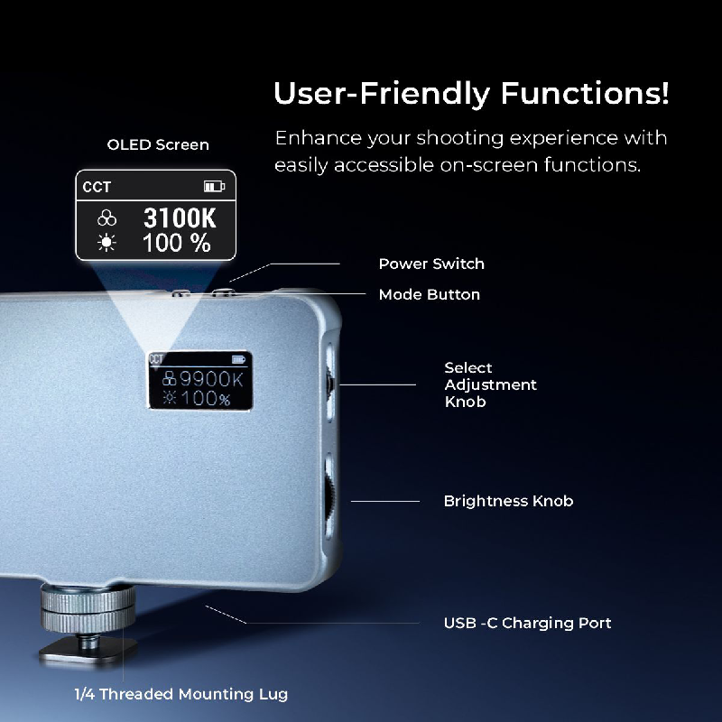 Digitek LED-D12W ML RGB Professional RGB Portable Video Light with Flicker-Free LED Technology & 2000mAh 3.7V Li-ion Battery - Digitek