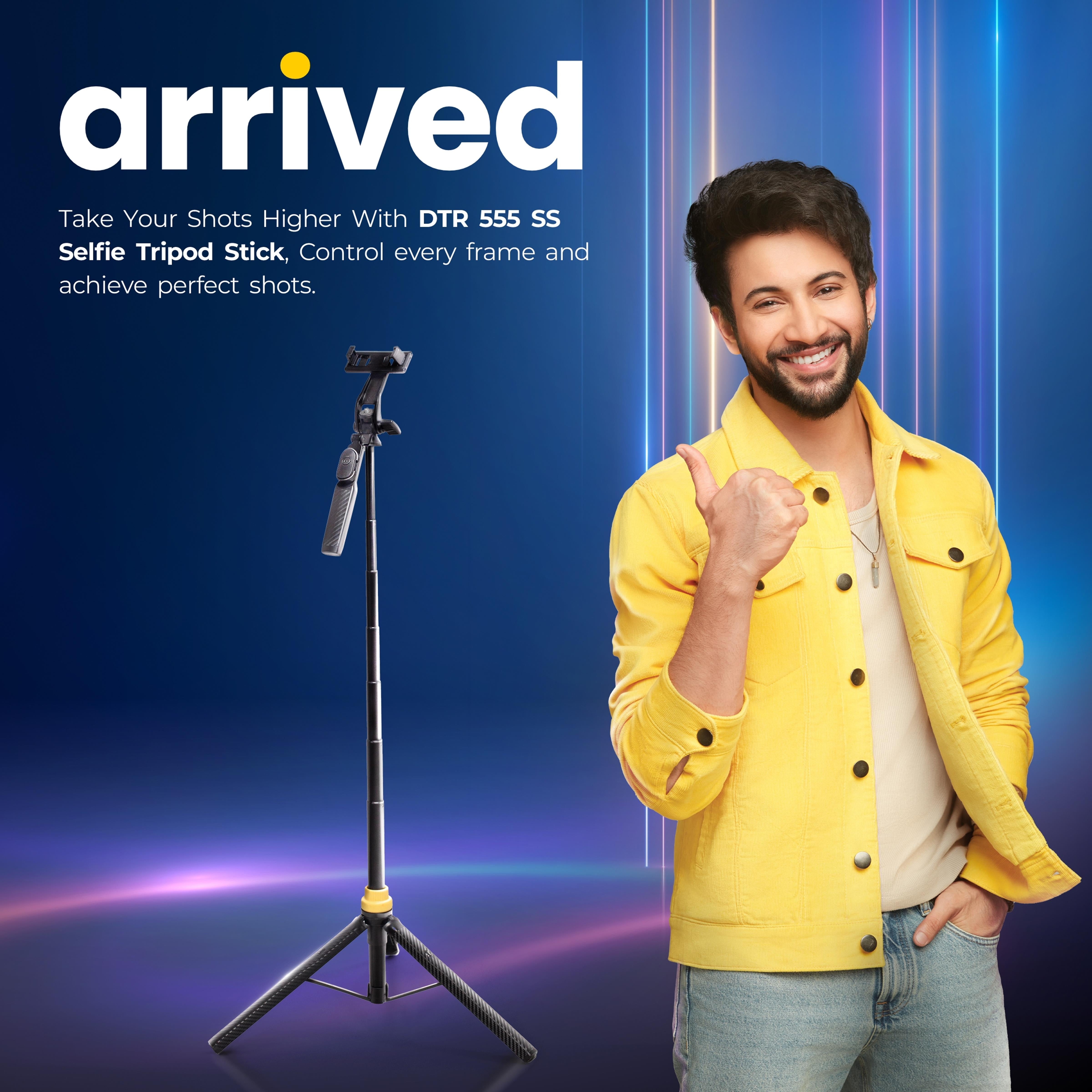 حامل ثلاثي القوائم قابل للطي من ديجيتك (DTR-555 SS) للهواتف الذكية وكاميرات الحركة، بارتفاع 1.7 متر، ودوران 360 درجة، وقاعدة ثلاثية الأرجل، وجهاز تحكم عن بعد لاسلكي بمدى 10 أمتار، وقابل للتعديل في 7 أقسام، متوافق مع أجهزة أندرويد/آيفون وجوبرو.