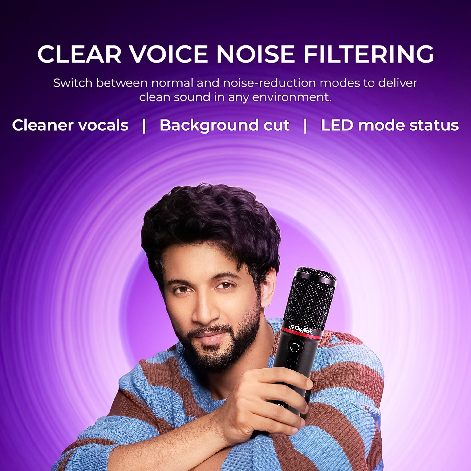 طقم ميكروفون مكثف USB من Digitek (DM-501) للبث الصوتي والألعاب، مزود بذراع ومرشح صوت، حساسية عالية، خاصية إلغاء الضوضاء، تحكم في مستوى الصوت وكتم الصوت، متوافق مع PS4 وPS5 والكمبيوتر الشخصي والهواتف الذكية للبث المباشر.