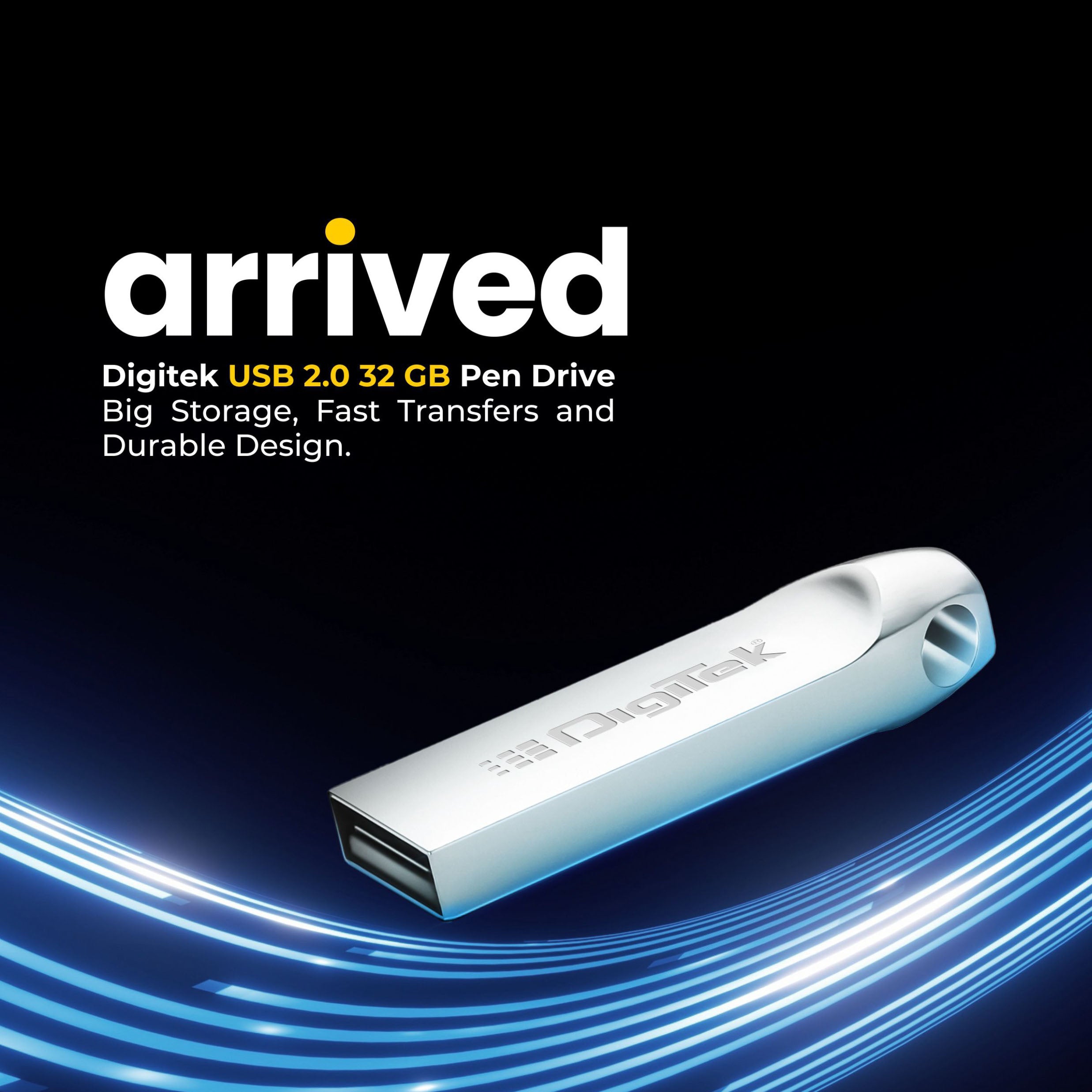 محرك أقراص فلاش USB 2.0 من ديجيتك (دود 32 جيجابايت 2.0 فولت) بسعة 32 جيجابايت، يتميز بسرعة قراءة وكتابة عالية، وهو مغناطيسي ومقاوم للأشعة السينية ودرجات الحرارة، ومتوافق مع أنظمة التشغيل ويندوز وماك.