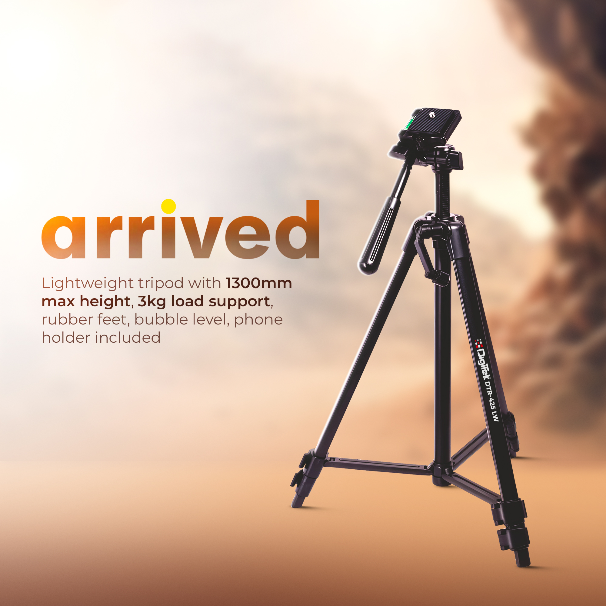 Digitek (DTR-425 LW) Portable Tripod Stand with Smartphone Holder, 4.26ft Height, Pan & Multipurpose Quick Release Head, Rubberised Legs, 3kg Load Capacity, Ideal for DSLR Camera & Mobile Photography