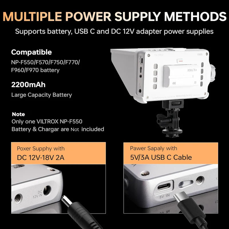 شاشة عرض الكاميرا الميدانية VILTROX DC-V1، شاشة عرض كاميرا تعمل باللمس مع مدخل/مخرج HDMI بدقة 4K 