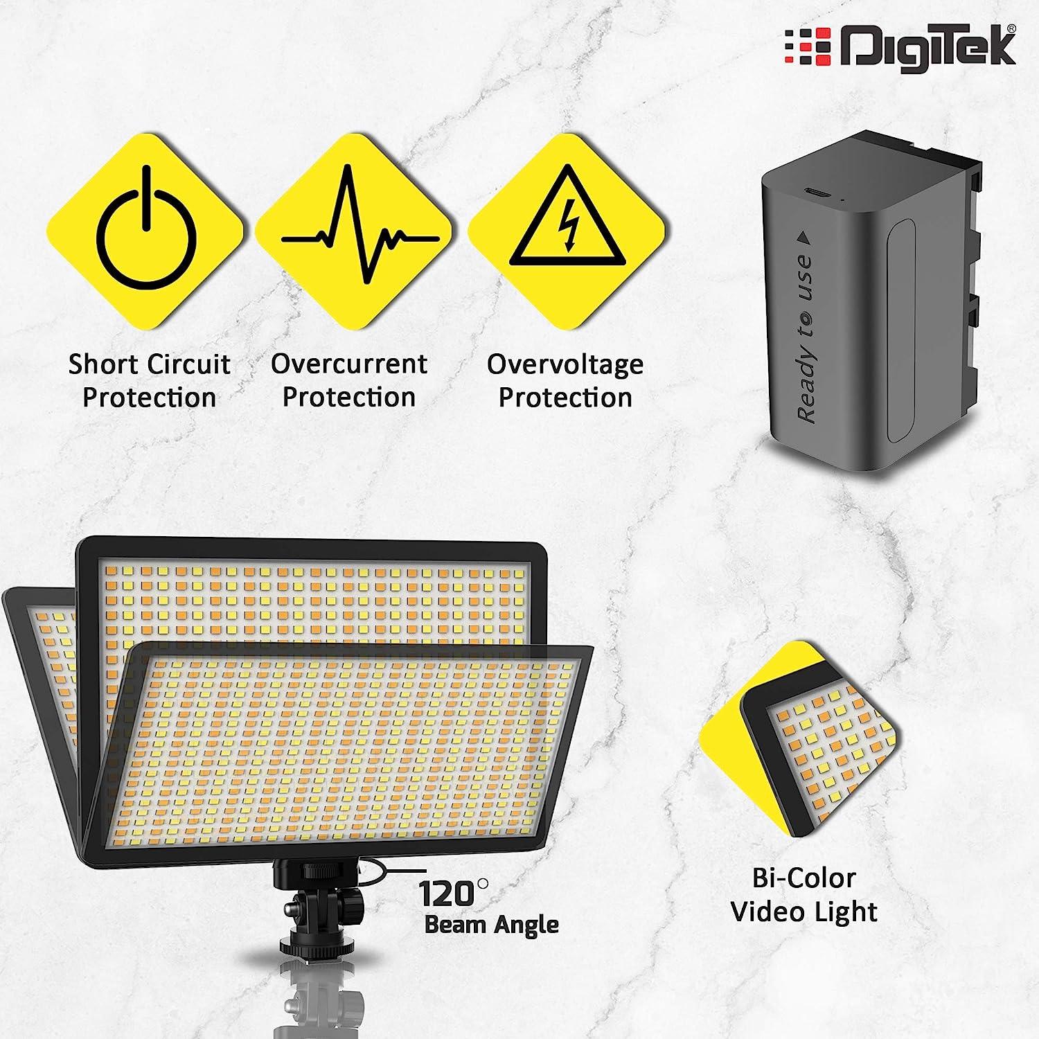 Digitek Bi-color LED D520WB Video Light & NP-750 Li-ion Battery with Micro USB Charging (LED D520WB COMBO) - Digitek