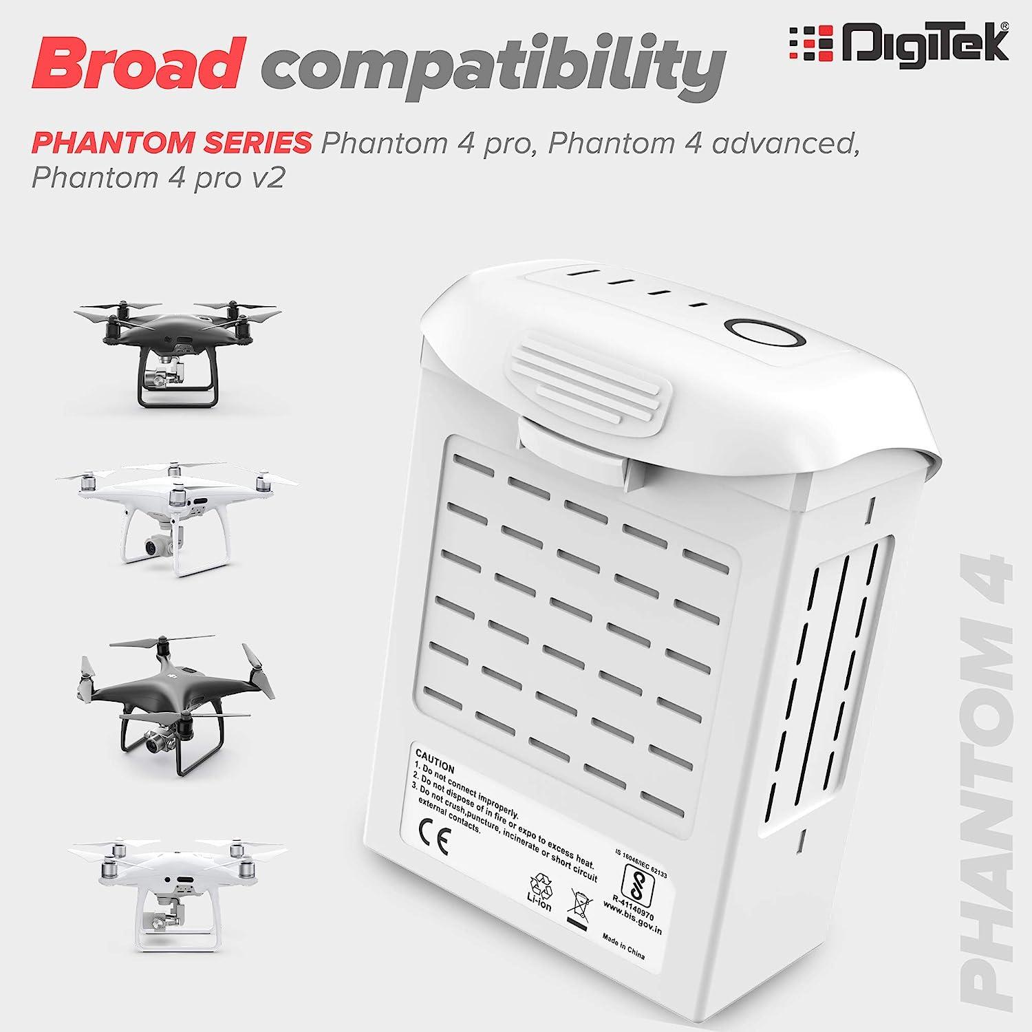 Digitek (DJI Phantom 4) Lithium-ion Rechargeable Battery with LED Indicator and Smart IC | Compatible with Phantom 4 Series Drones, up to 28 Minute Flying time - Digitek