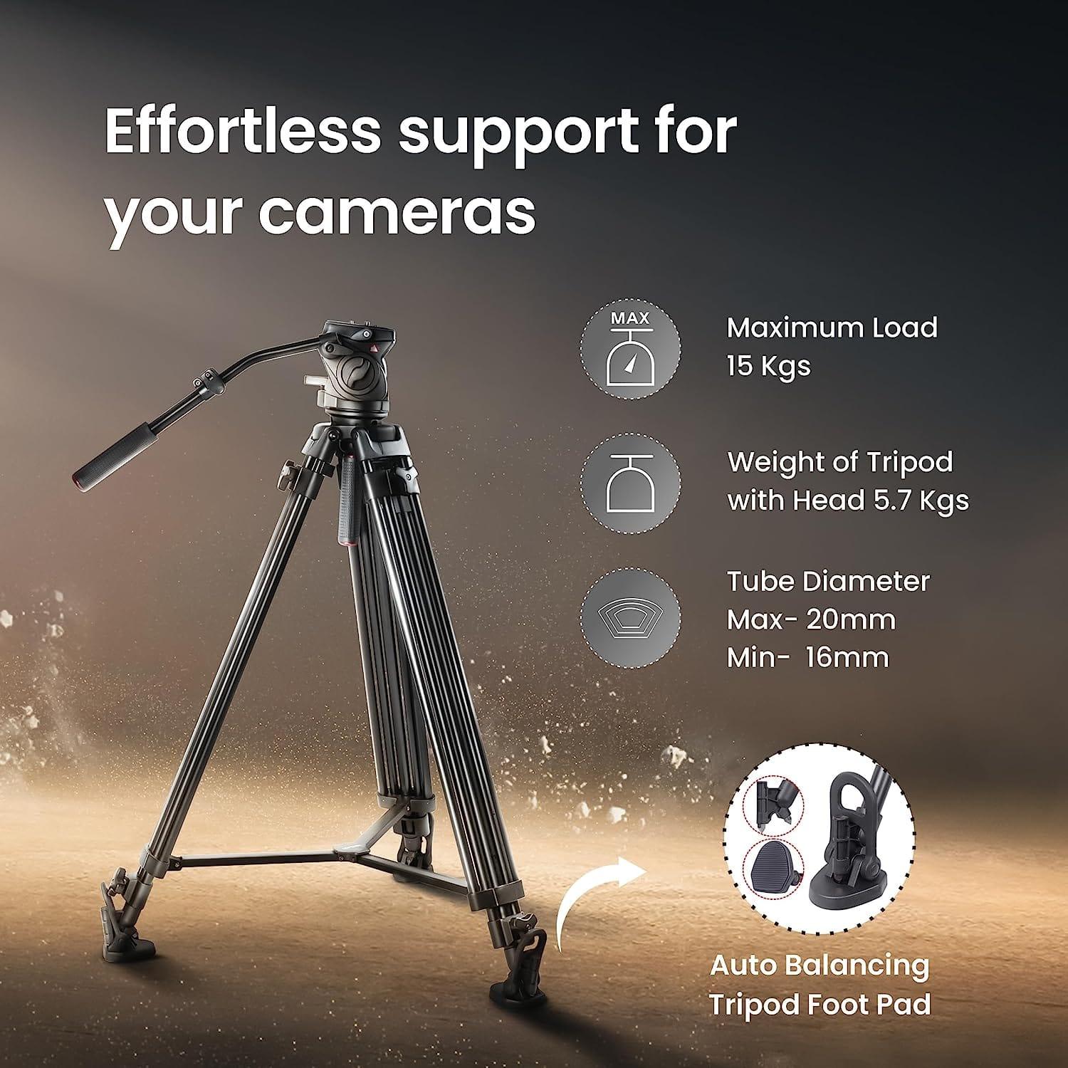 Digitek (DPTR 7080 VD) Platinum Heavy Duty Tripod with Professional Pan Head with Quick Release Plate Maximum Operating Height: 1984 mm, Max Load Upto: 15 kgs - Digitek