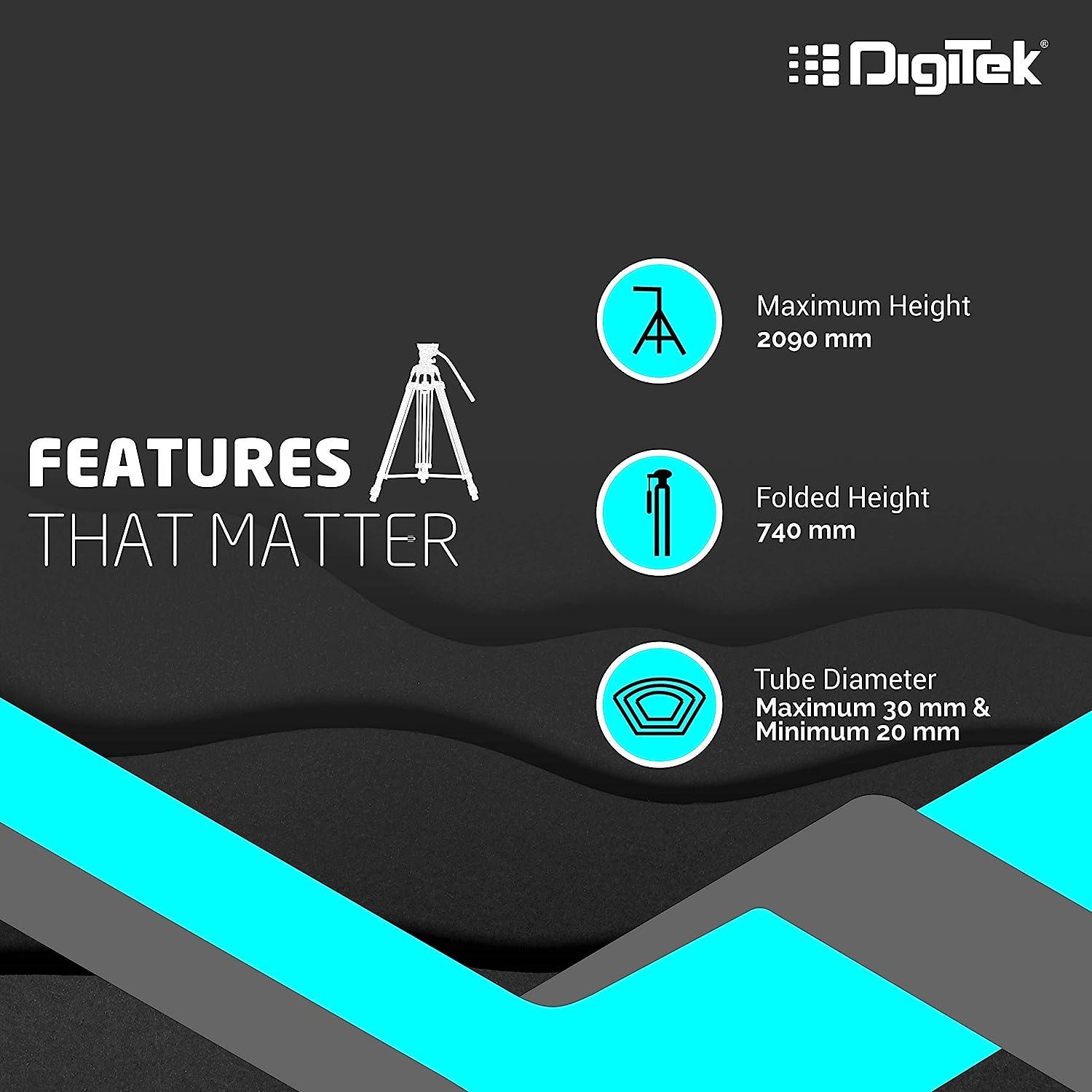 Digitek (DTR 690 VD PRO) (208 cm) Lightweight Tripod (Maximum Load up to 3kgs), 6.85 Feet Tall Digital SLR & Video Cameras, Made Aluminium Material - Digitek