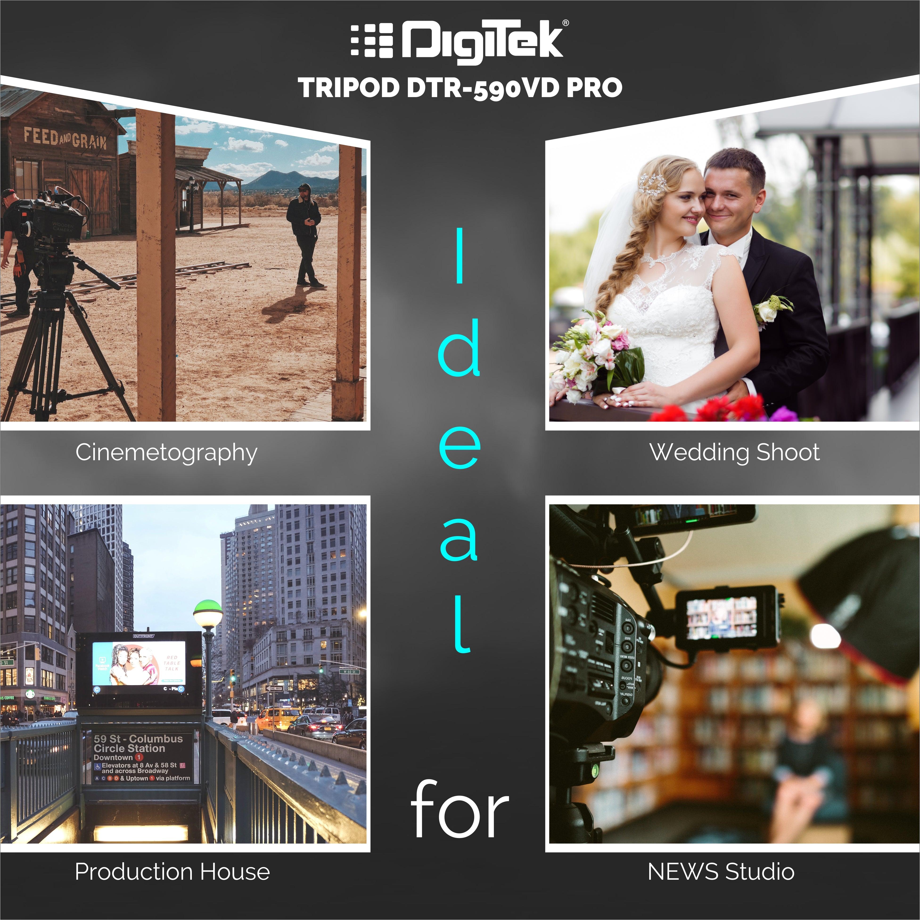 Digitek (DTR590 VD PRO) Tripod for DSLR & Video Cameras, Operating Height : 5.90 Feet, Maximum Load Upto: 6 Kg, Lightweight & Sturdy Tripod with 2 Way Adjustable Head - Digitek