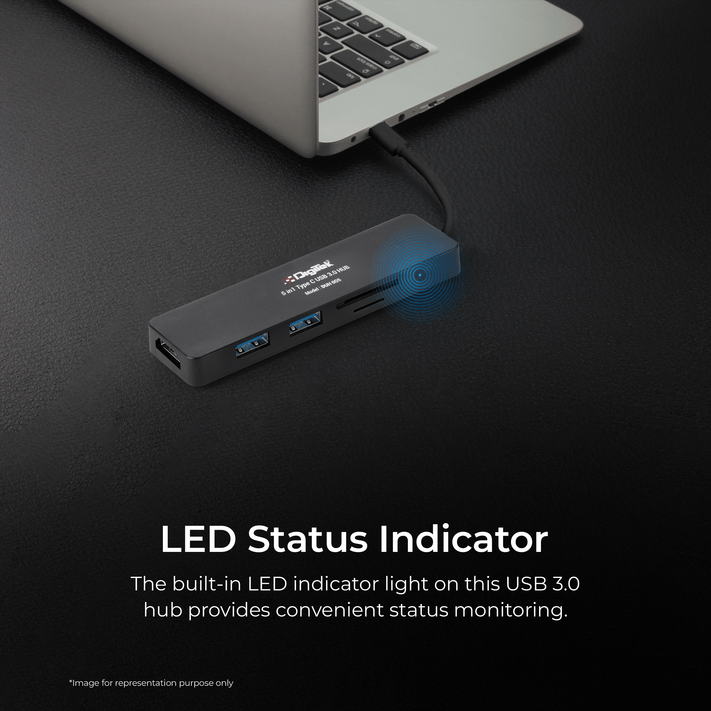 Digitek (DUH 005)USB Hub 5 in 1, 3 USB Port 2.0 & 2 TF & SD Slots Data Transfer Upto 480Mbps Compatible for MacBook, DELL, Computers & Other laptops, Black - Digitek