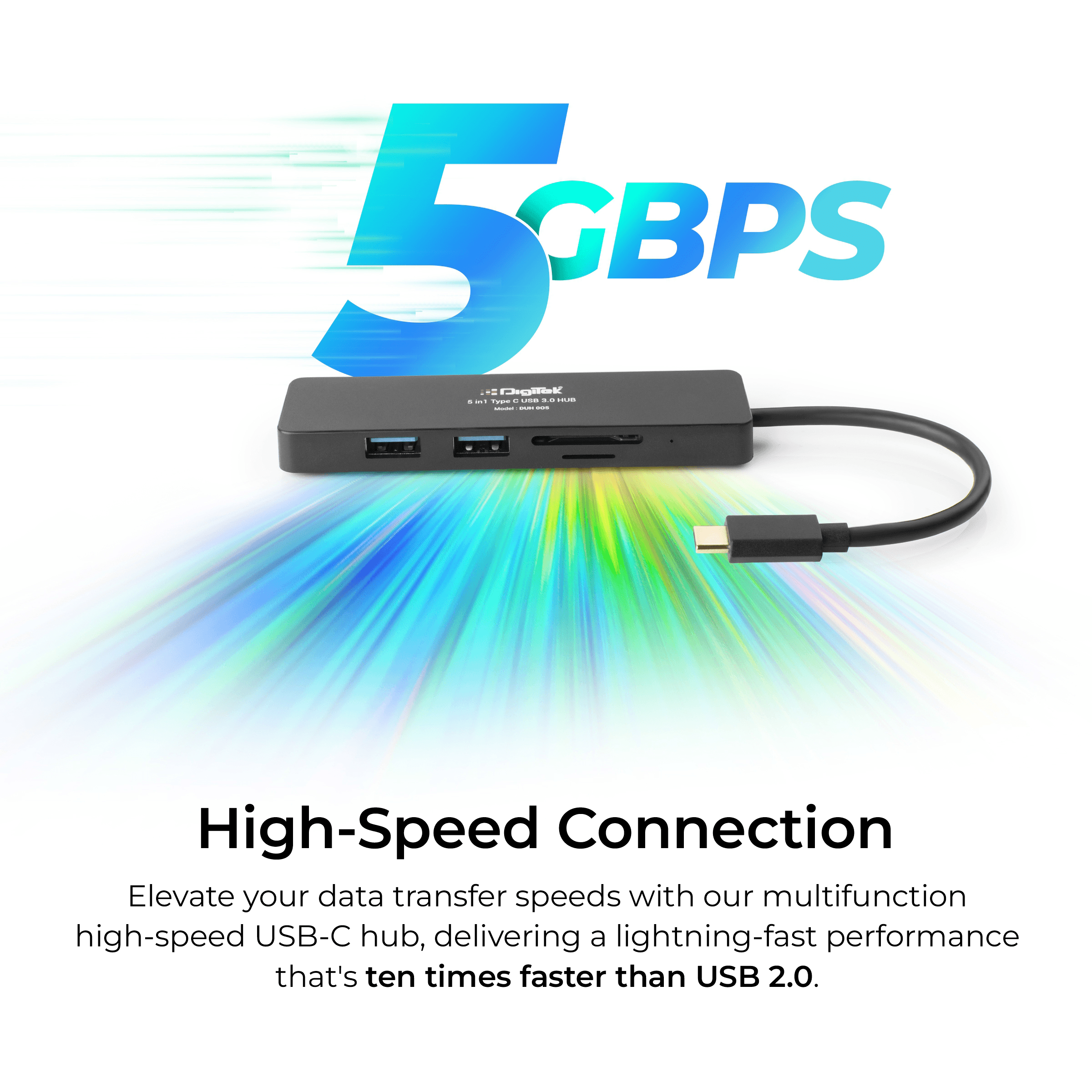 Digitek (DUH 005)USB Hub 5 in 1, 3 USB Port 2.0 & 2 TF & SD Slots Data Transfer Upto 480Mbps Compatible for MacBook, DELL, Computers & Other laptops, Black - Digitek
