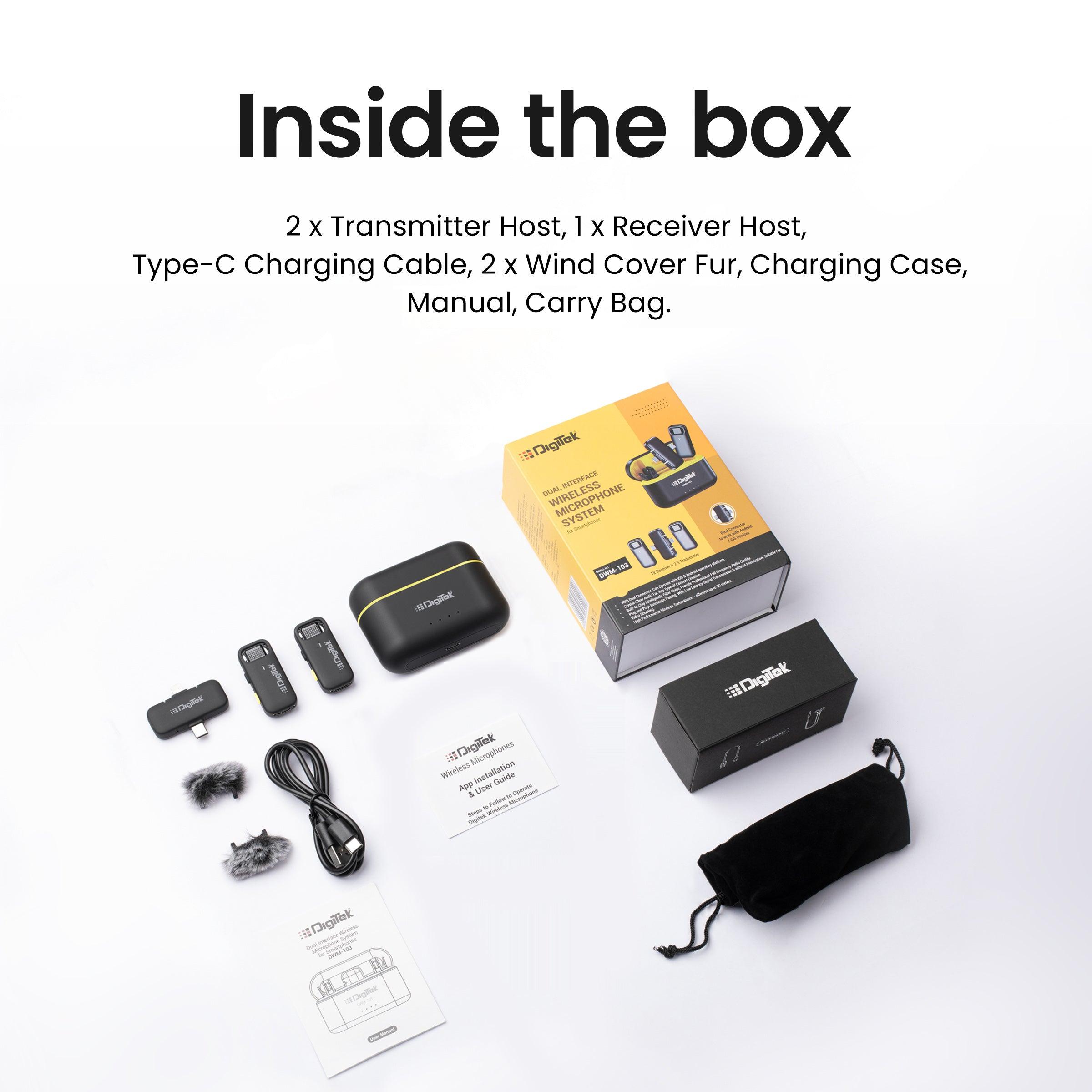 Digitek DWM-103 Wireless Microphone System with Dual Interface Type C & Lightning Connector - Digitek