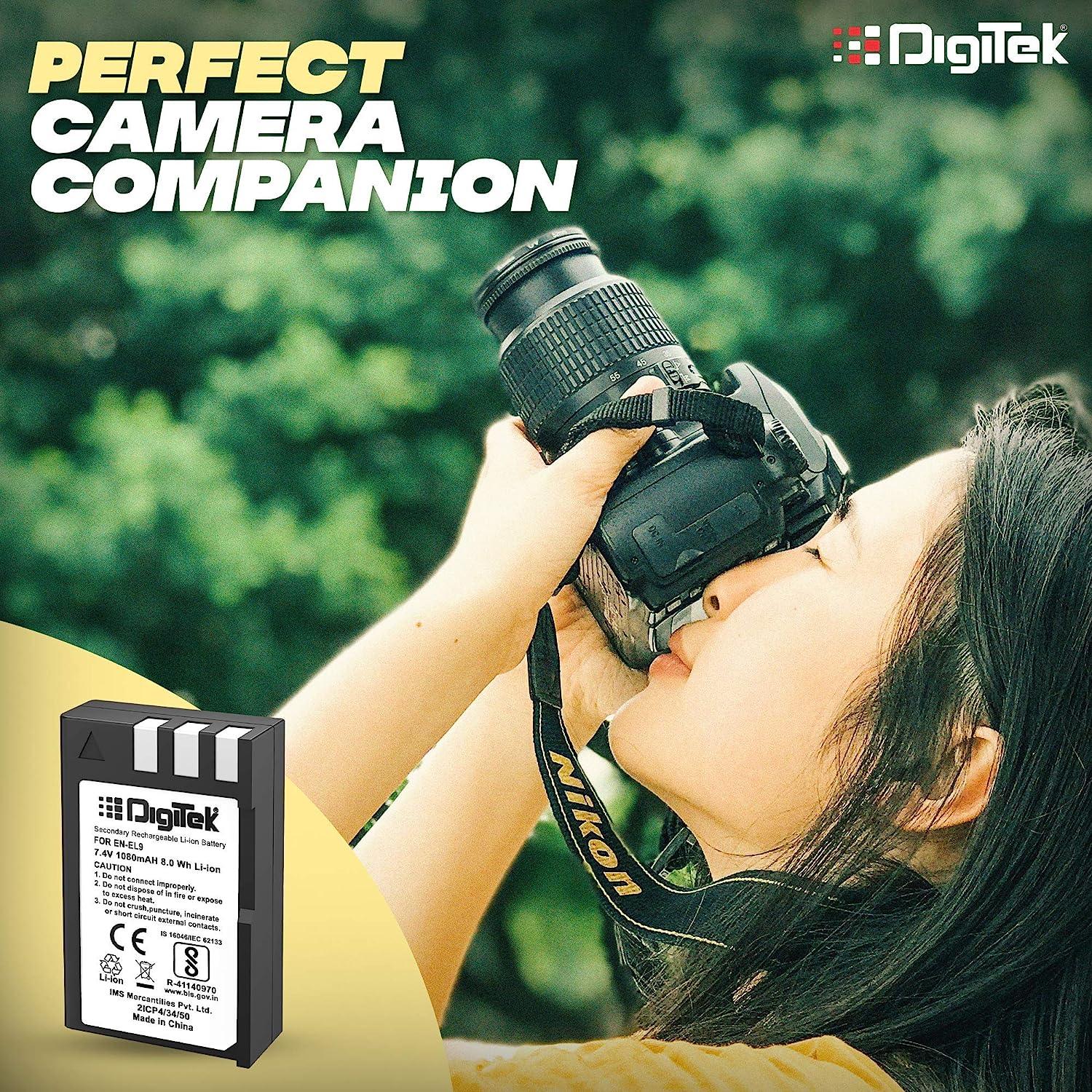 Digitek (ENEL9) 1080 mAh Secondary Rechargeable Battery Packs for Digital Camera, Compatibility - D3000, D5000, D40, D50, D60, D6R1, D3X, D40X, SLR - Digitek