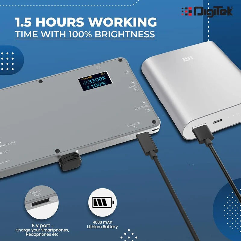 DIGITEK® (LED-D135 N ML) 12W Metal Body RGB LED Light with OLED Display, Adjustable Brightness & 360° Color Control, USB-C Charging, 21 Preset Effects, Multi-Scene Lighting for Photo & Video Shoots