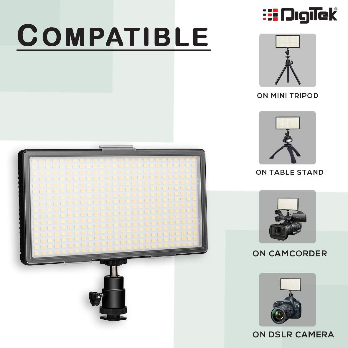 Digitek (LED D416) Professional Video Light & NP-750 Li-ion Battery with Micro USB Charging | Dimmable 3200k -5600k | Compatible with Tripods, Monopods, Cameras, Table stand & Camcorder | For YouTube Video , Product Photography, (LED D416 COMBO) - Digitek