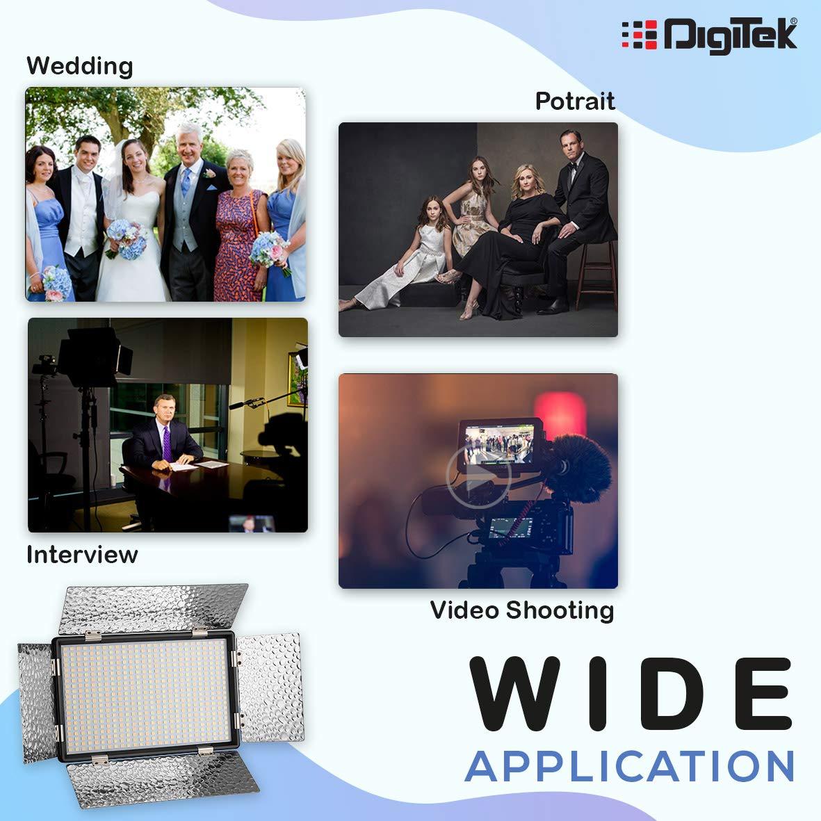 Digitek (LED D520B COMBO F-750MU) Bi-color LED D520B Video Light | Dimmable Light with 4 Detachable Barndoor | Compatible with Tripods, Monopods, Cameras, Table stand & Camcorder | For YouTube Video , Product Photography, Makeup shoot and more. - Digitek