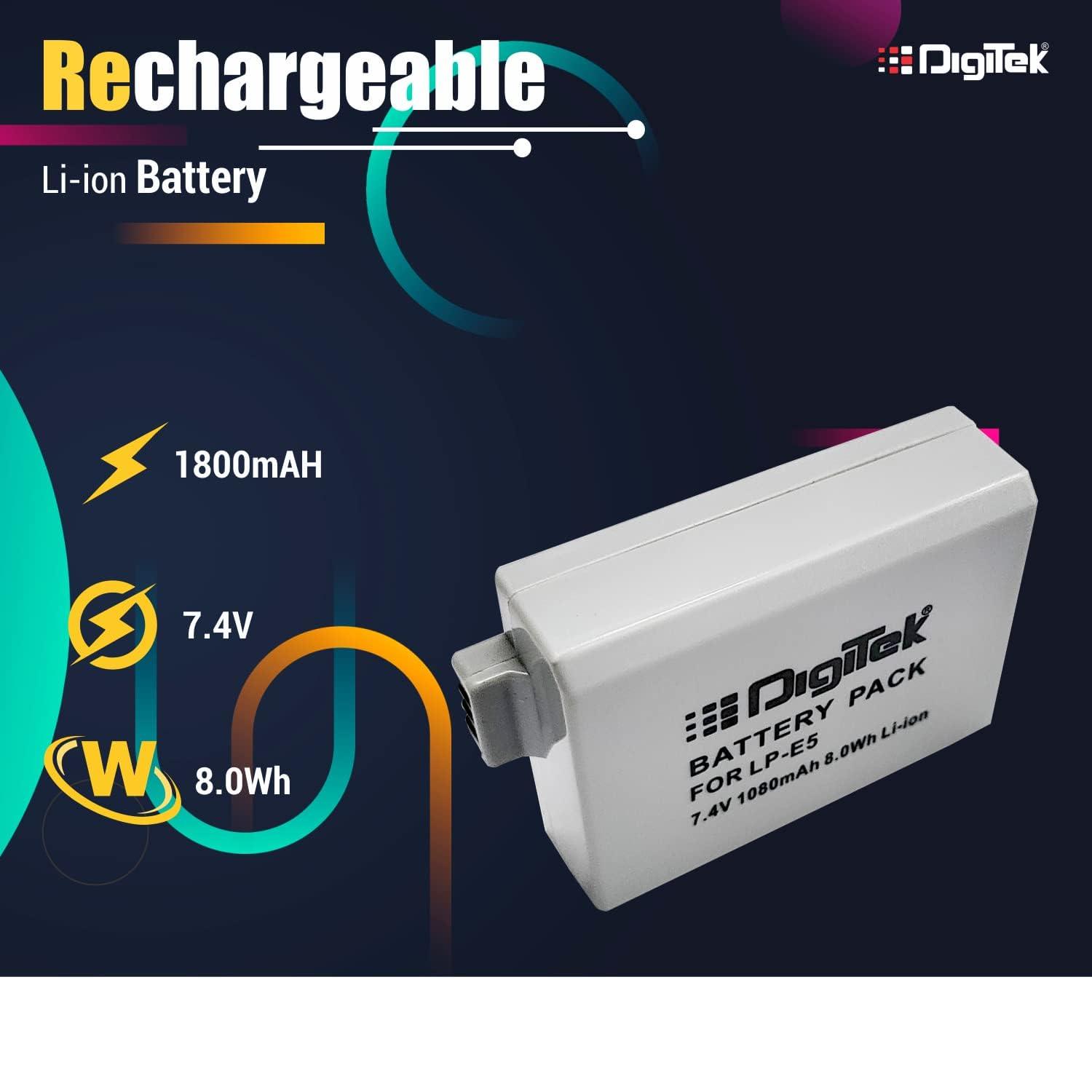 Digitek (LP-E5) 1080mAh LP-E5 Rechargeable Li-ion Battery for Canon Cameras (Grey) - Digitek