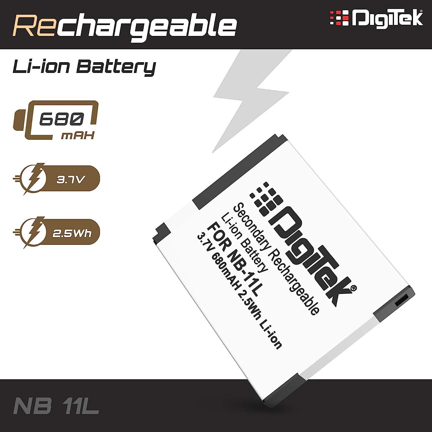 Digitek (NB-11L) Lithium-ion Rechargeable Battery for DSLR Camera, Compatibility - IXUS 125HS, 240HS, Powershot A1200, A2200, A2300, A2400, A3200, A3300 is, A3400 is (NB-11L) - Digitek