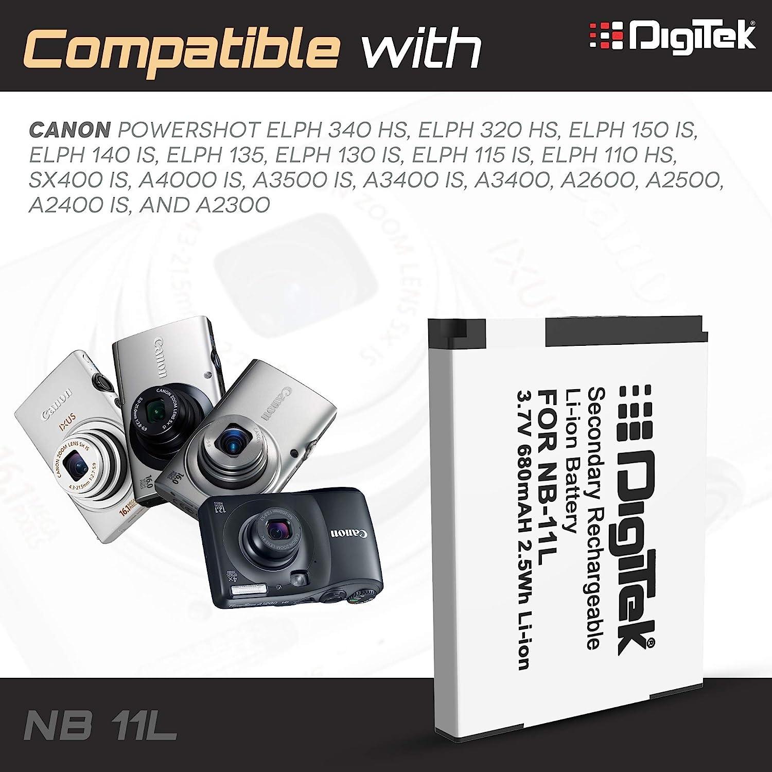 Digitek (NB-11L) Lithium-ion Rechargeable Battery for DSLR Camera, Compatibility - IXUS 125HS, 240HS, Powershot A1200, A2200, A2300, A2400, A3200, A3300 is, A3400 is (NB-11L) - Digitek