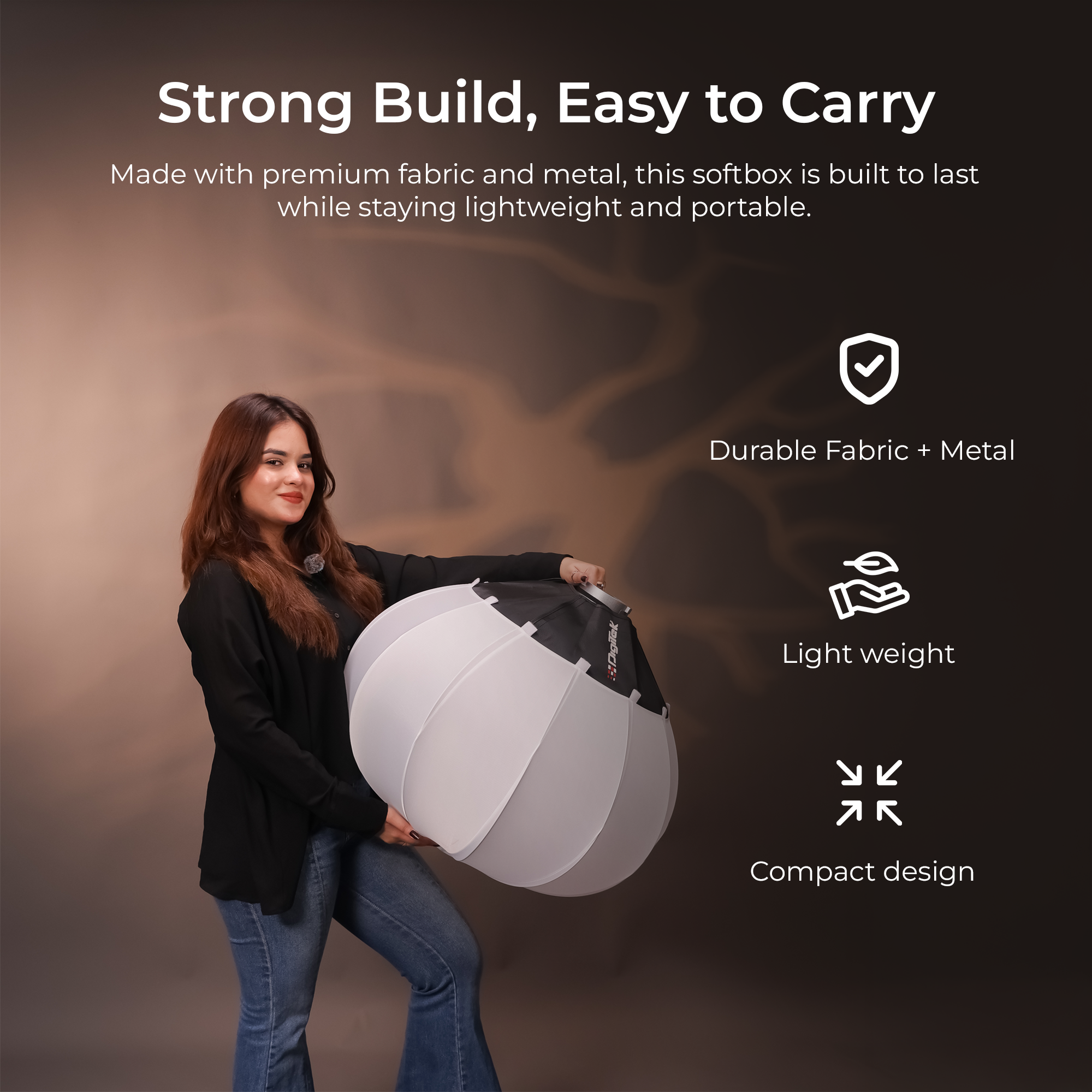 Digitek (DLSF 65) Rounded 65cm Lantern Softbox with Bowens Mount, 270° Omni-Directional, Light Quick Setup, Click Lock Design, Optional Skirts Fabric and Metal Build