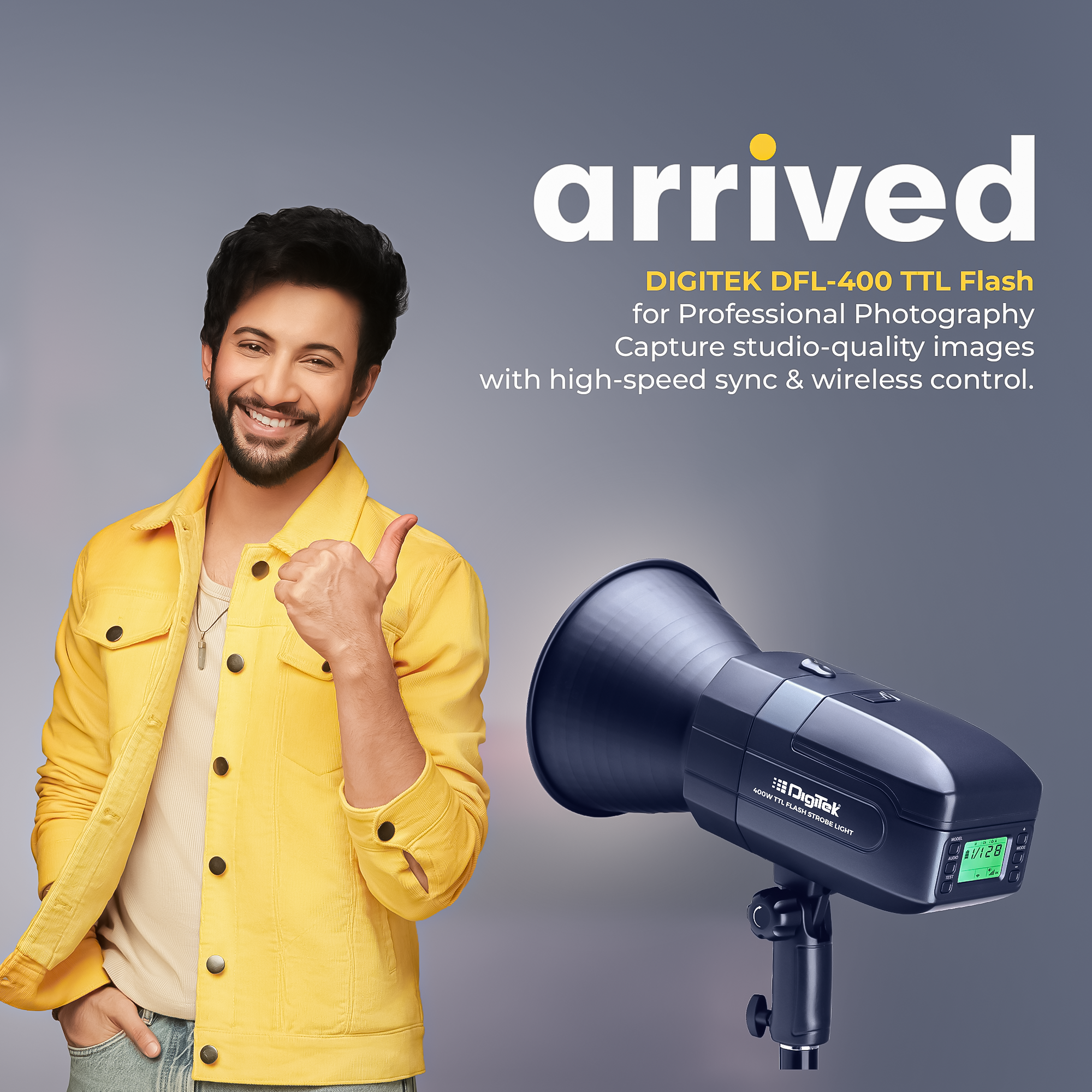 Digitek (DFL 400) High Speed 400W TTL Flash Strobe Light, Built-in TTL, 1/8000s HSS, 2.4G, 13W LED Modeling Lamp, Stroboscopic & Multi Flash, 5600K±200K, Fast Recycling, 500 Flashes, For Photo & Videography