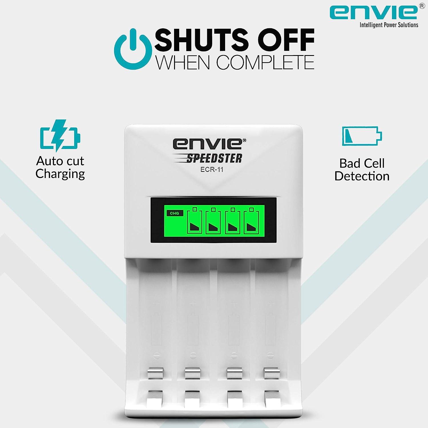 ENVIE (ECR 11) Speedster Fast Charger for AA & AAA Rechargeable Batteries (with LCD Display) - Digitek