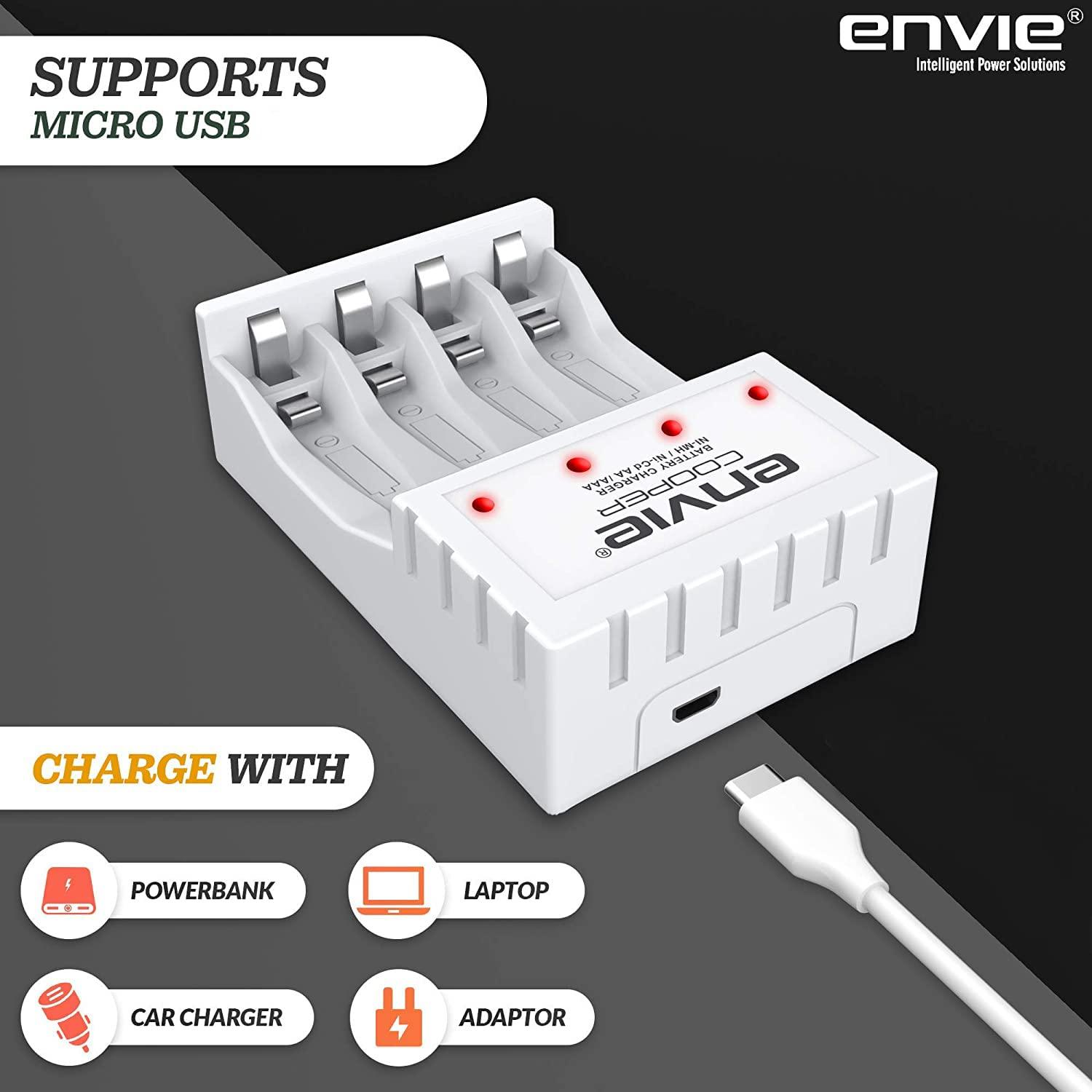 ENVIE (ECR 20 MC+4xAAA1100) Standard Rechargeable Battery Charger for AA & AAA Ni-mh/Ni-Cd with 4xAAA1100mah Rechargeable Batteries & LED Indicator - Digitek