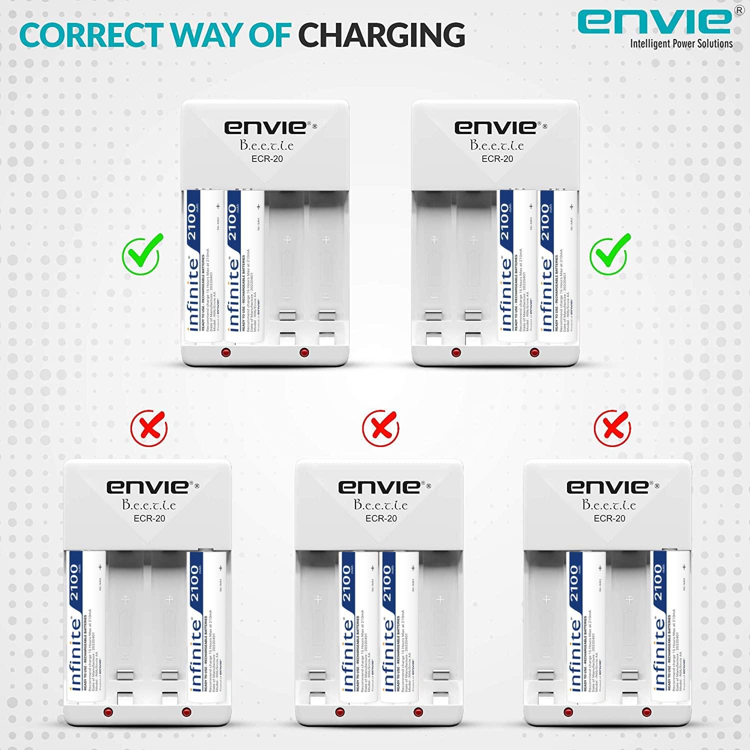 ENVIE (ECR20AA21002PL) High Speed Wall Plug Charger ECR 20 for AA & AAA Ni-mh/Ni-cd Rechargeable Batteries | 2000MA Output Current | with 2 AA2100 Ni-mh Batteries - Digitek