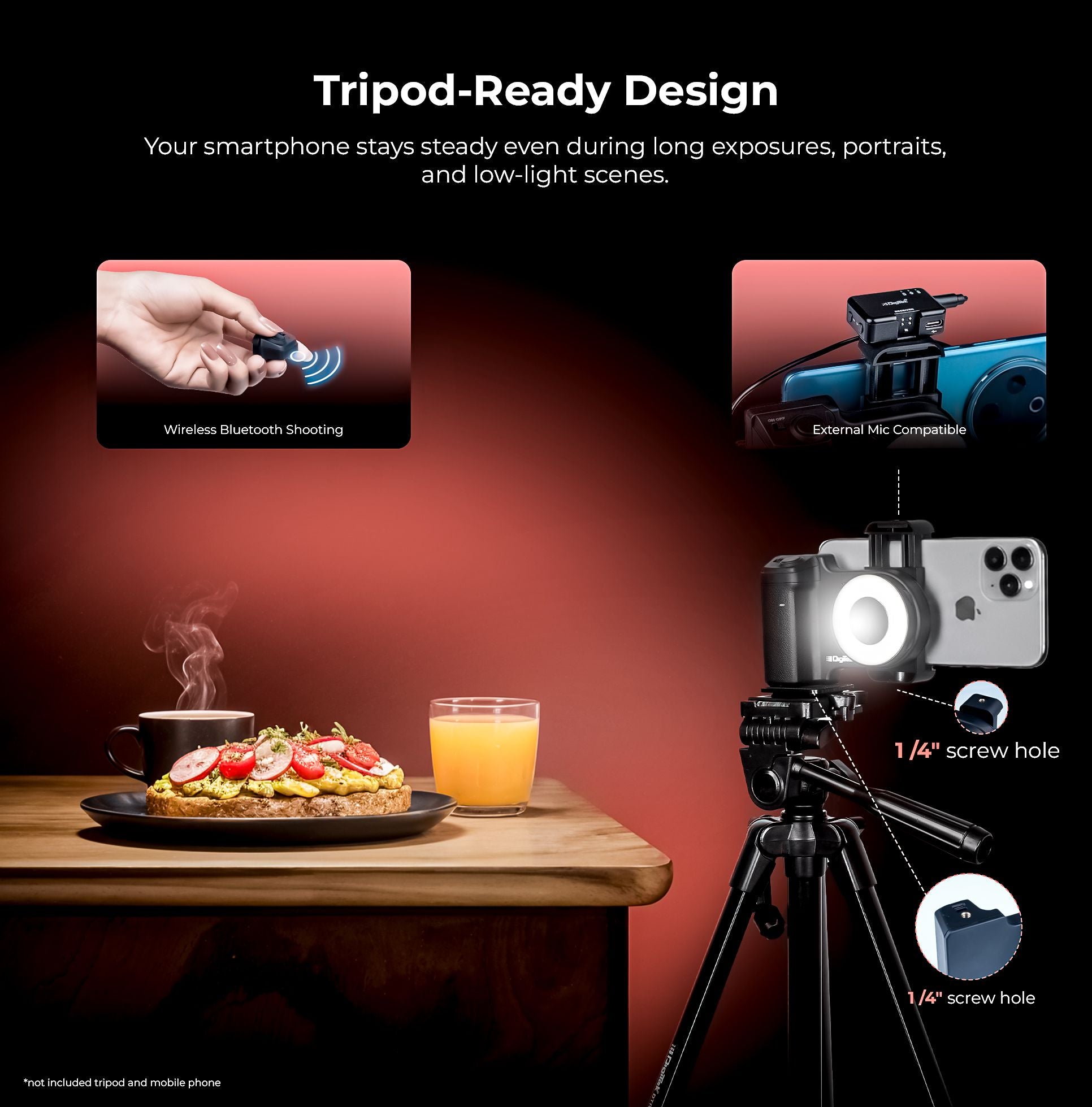 Digitek (DPH 002L) Smartphone Camera Grip with Adjustable Fill Light, Bluetooth Remote, Type-C Charging, Stable ABS+Magnet Grip, 800mAh Battery, Horizontal/Vertical Phone Mount for Vloggers & Creators