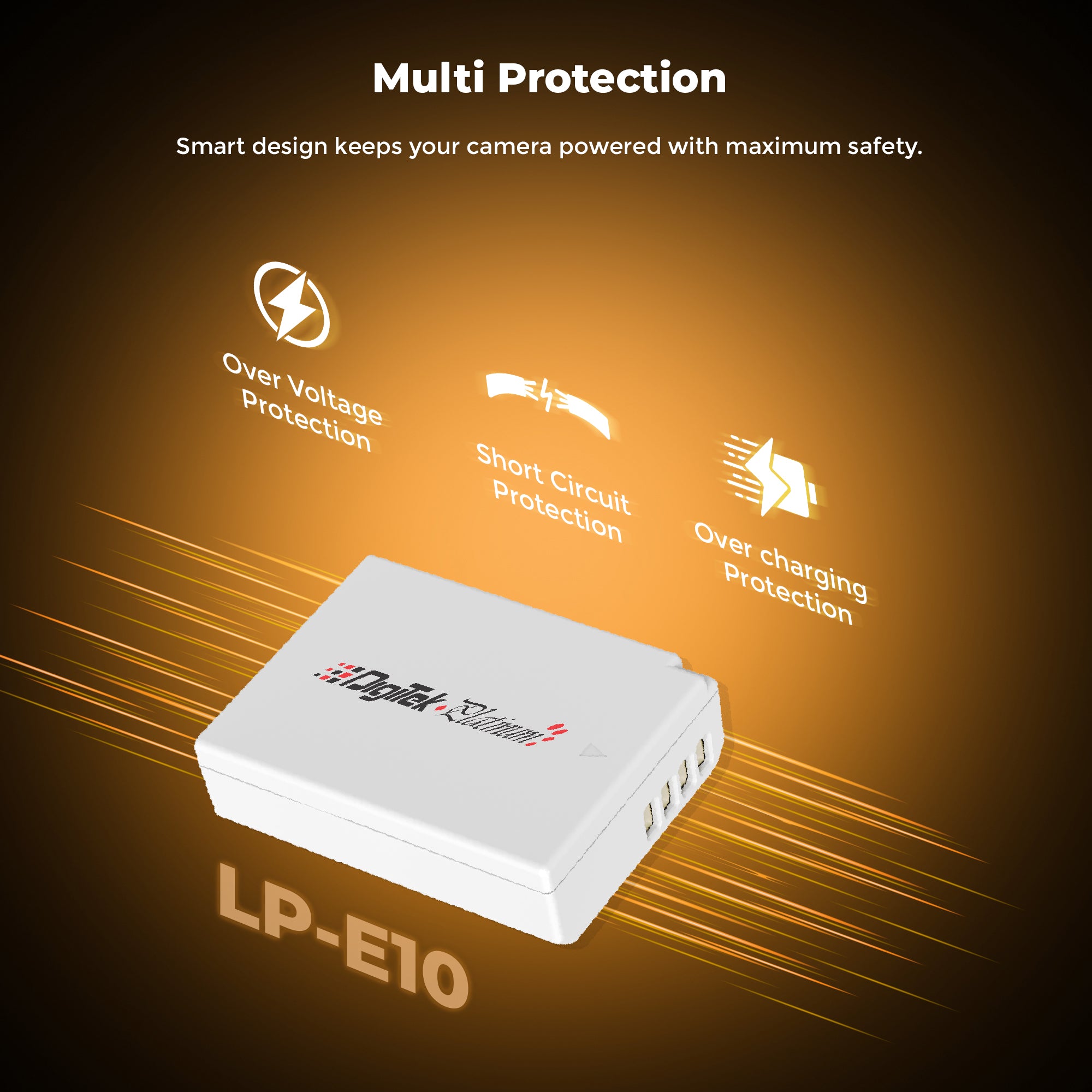 Digitek Platinum (LP-E10 Type C) 1000mAh Li-ion Battery for Canon DSLR Cameras with Smart Protection, for Canon EOS 1100D, 1200D, 1300D, Kiss X50, Kiss X70, Rebel T3, T5, and T6 Cameras