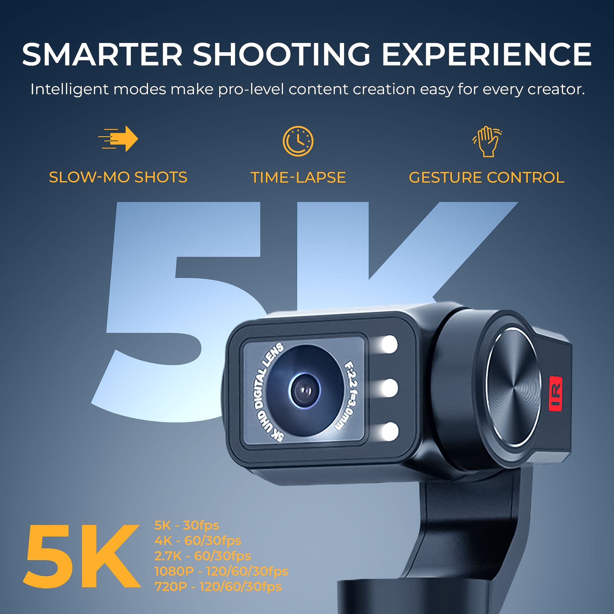 Digitek (DAC 202) 5K 3-Axis Handheld Action Camera with AI Face Tracking, 3.5” Rotating Screen, 48MP Sensor, Wi-Fi, Night Vision & External Mic Support