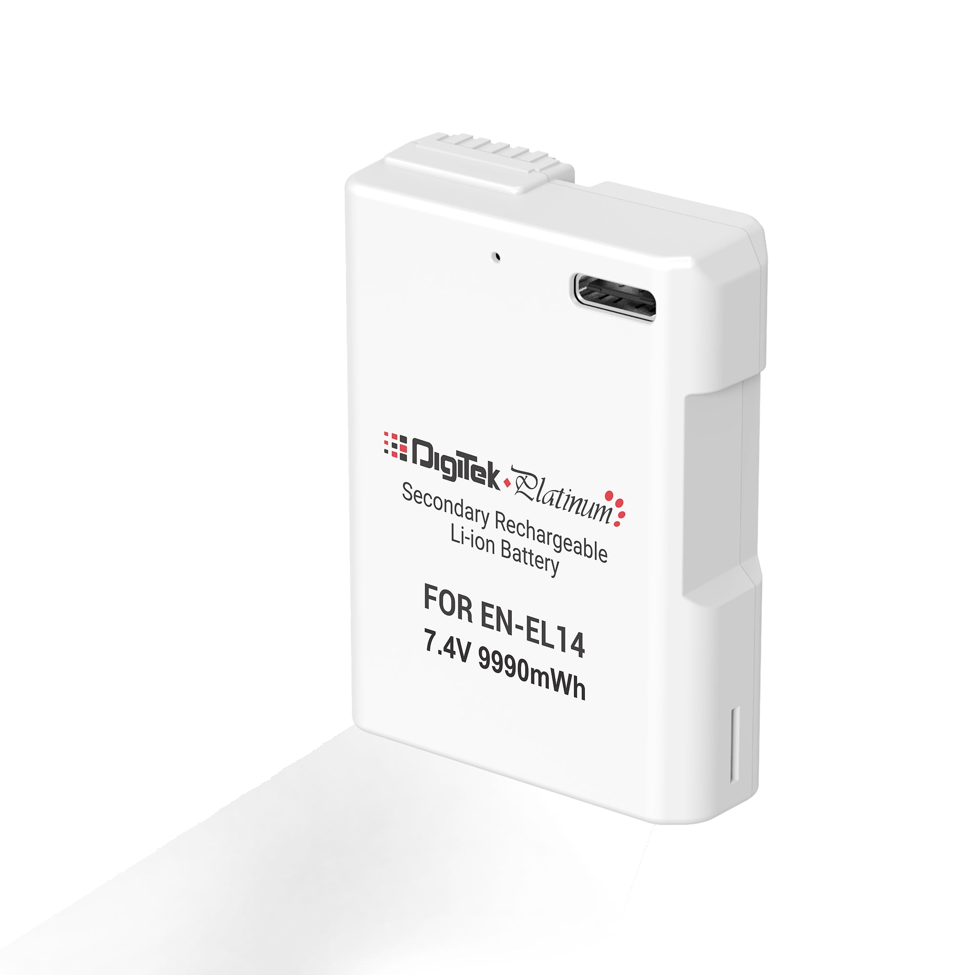بطارية ديجيتك بلاتينيوم (EN-EL14 من النوع C) ليثيوم أيون 1350 مللي أمبير لكاميرات نيكون DSLR مع كابل شحن من النوع C، لكاميرات نيكون D3100، D3200، D3300، D3400، D3500، D5100–D5600، DF DSLR، و Coolpix P7000–P7800