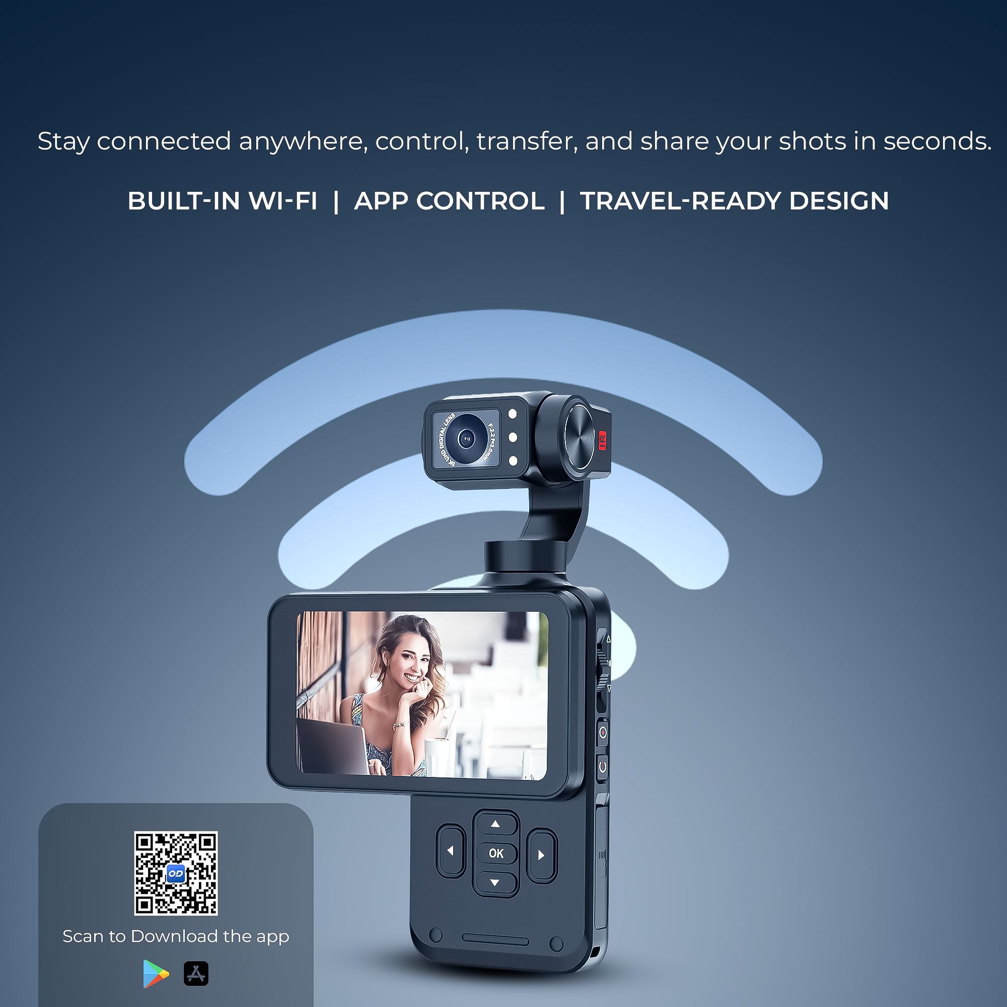 Digitek (DAC 202) 5K 3-Axis Handheld Action Camera with AI Face Tracking, 3.5” Rotating Screen, 48MP Sensor, Wi-Fi, Night Vision & External Mic Support