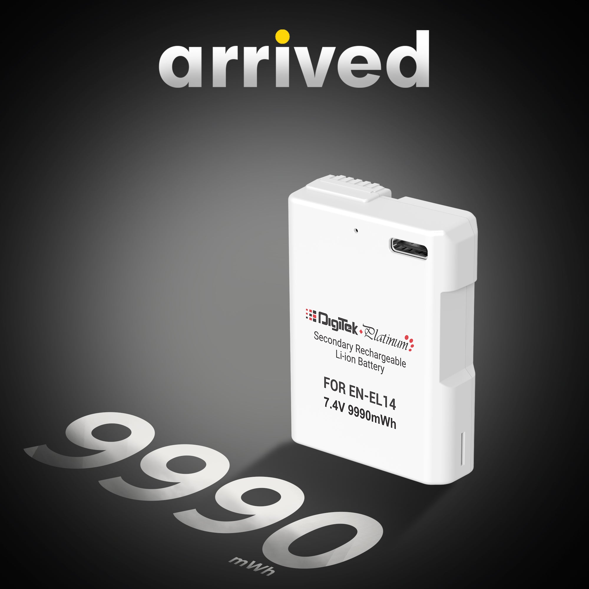 بطارية ديجيتك بلاتينيوم (EN-EL14 من النوع C) ليثيوم أيون 1350 مللي أمبير لكاميرات نيكون DSLR مع كابل شحن من النوع C، لكاميرات نيكون D3100، D3200، D3300، D3400، D3500، D5100–D5600، DF DSLR، و Coolpix P7000–P7800