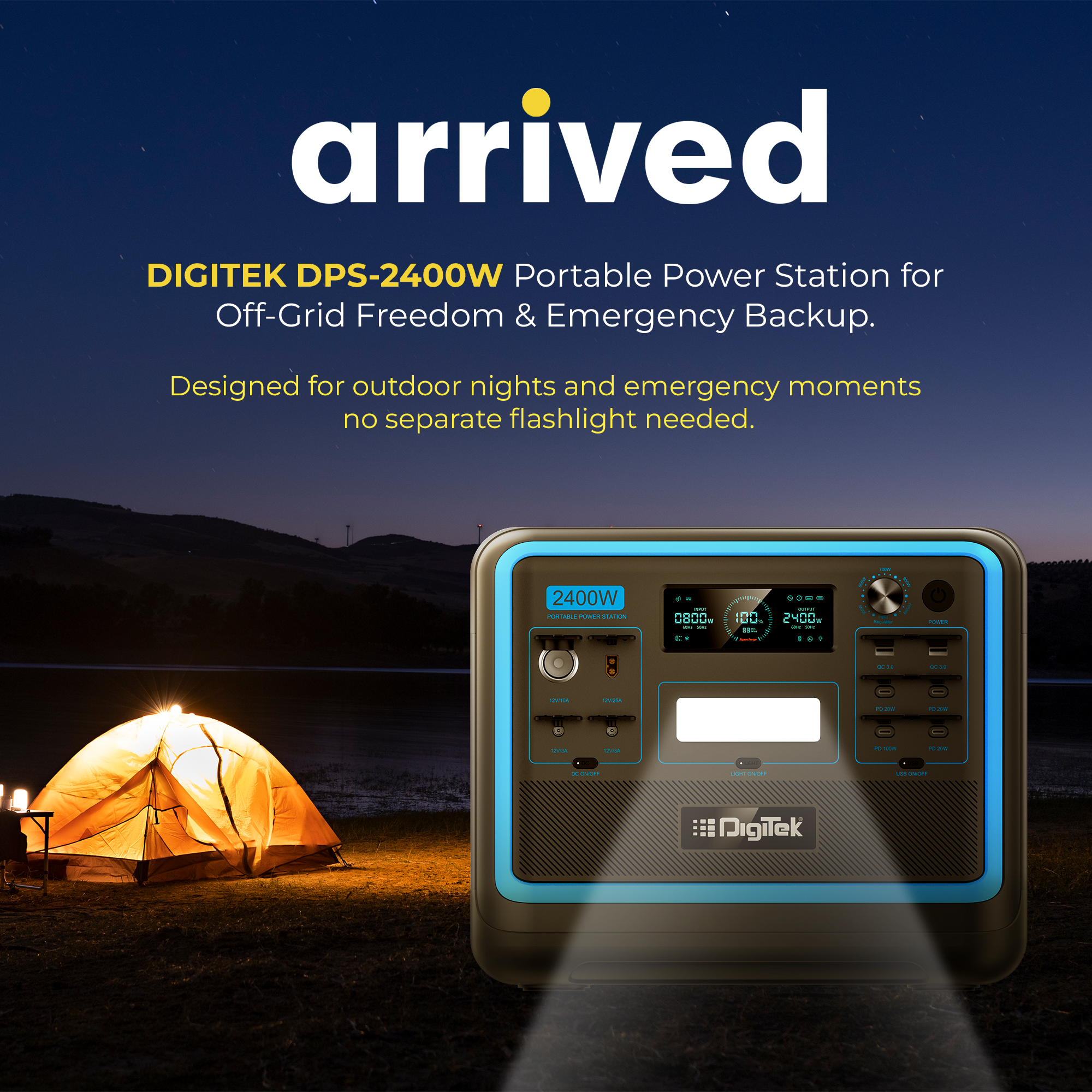 محطة الطاقة المحمولة Digitek Power Station DPS 2400W AC/DC متوافقة مع الأجهزة الإلكترونية AC/DC