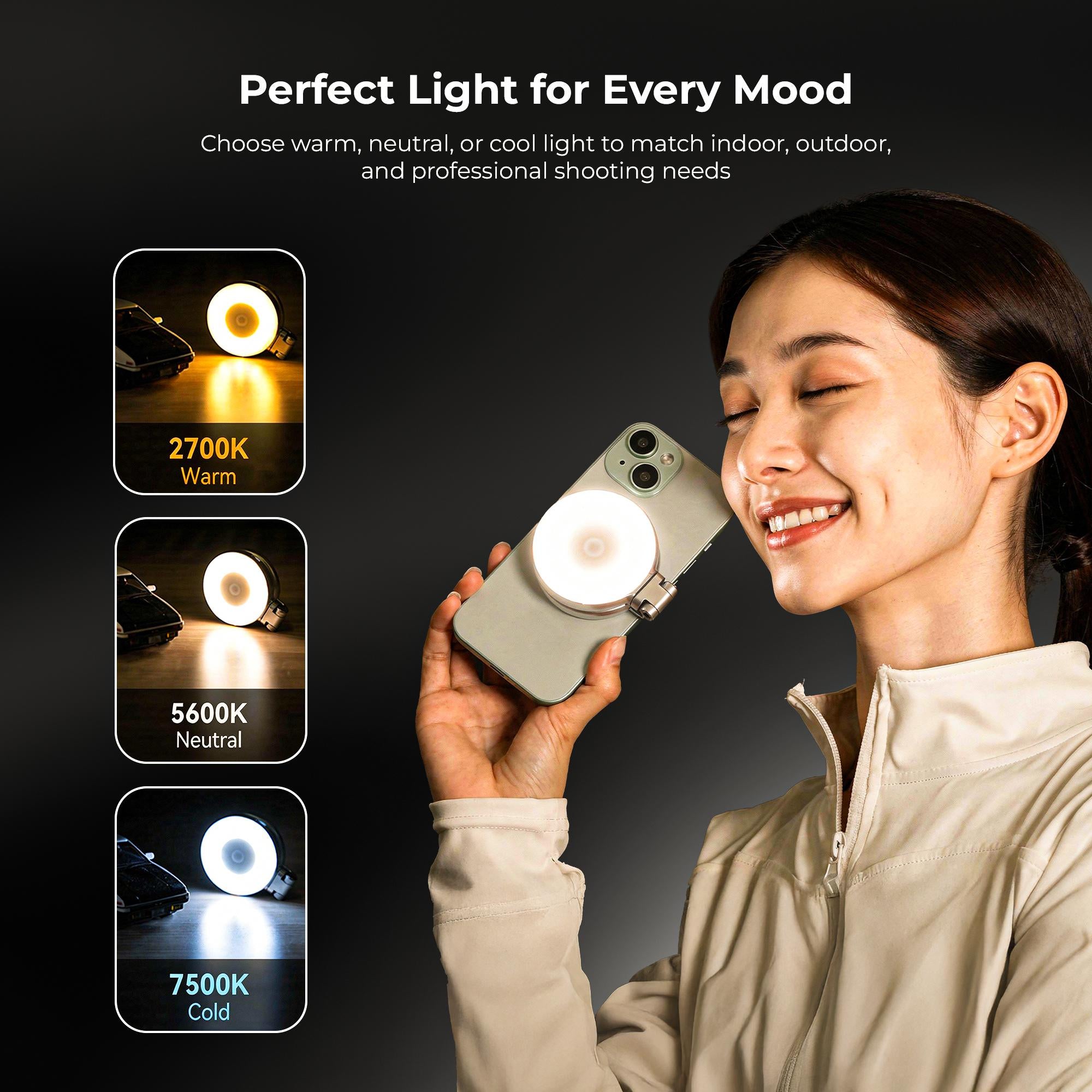 Digitek (DRL 3W) Magnetic Selfie Ring Light with Makeup Mirror, 3 Color Modes 2700K, 5600K, 7500K, 360° Rotation & 180° Pan, Type-C, Use with Smartphones, Laptops & Tabs for Vlogs, Meetings & Makeup