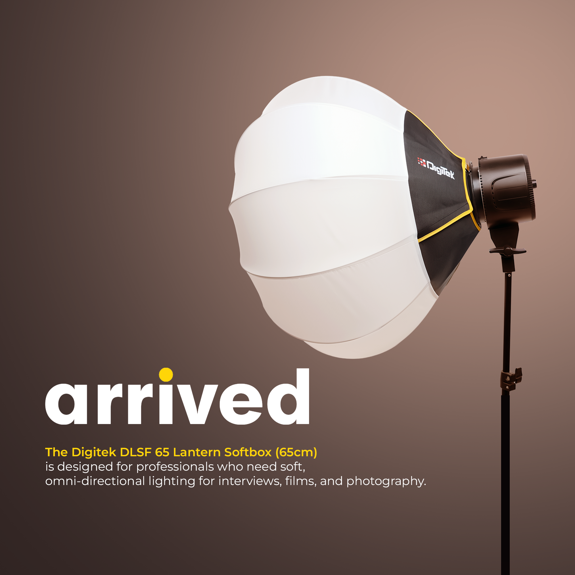 صندوق إضاءة ناعم دائري الشكل من ديجيتك (DLSF 65) بقطر 65 سم، مزود بحامل بوينز، يوفر إضاءة شاملة بزاوية 270 درجة، سهل التركيب، مزود بقفل نقر، مع أغطية اختيارية من القماش والمعدن.