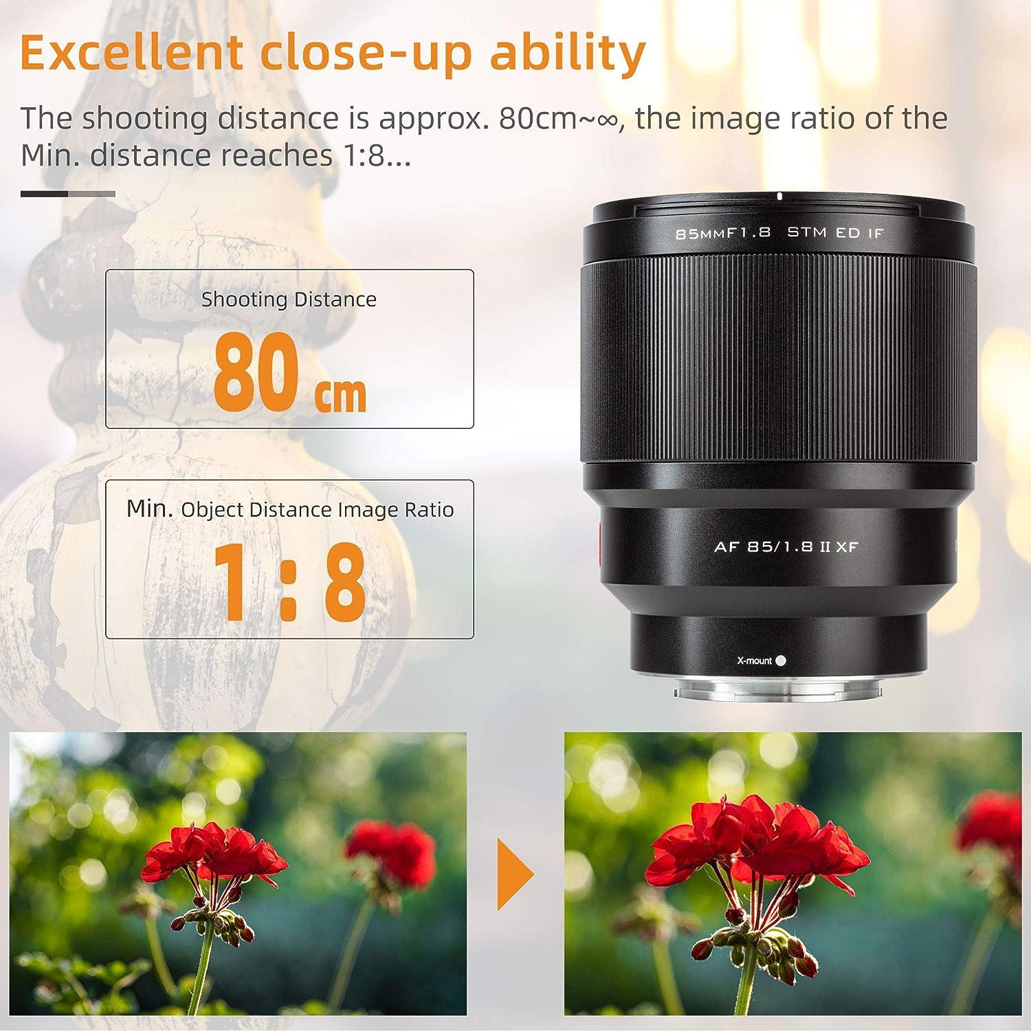 VILTROX 85mm f1.8 Fuji x Mount Lens AF Auto Lens Portrait Fixed Focus Lens for Fujifilm Fuji X Mount Camera X-T3 X-T2 X-T30 X-T20 X-T10 X-T100 X-PRO2 (Black) - Digitek