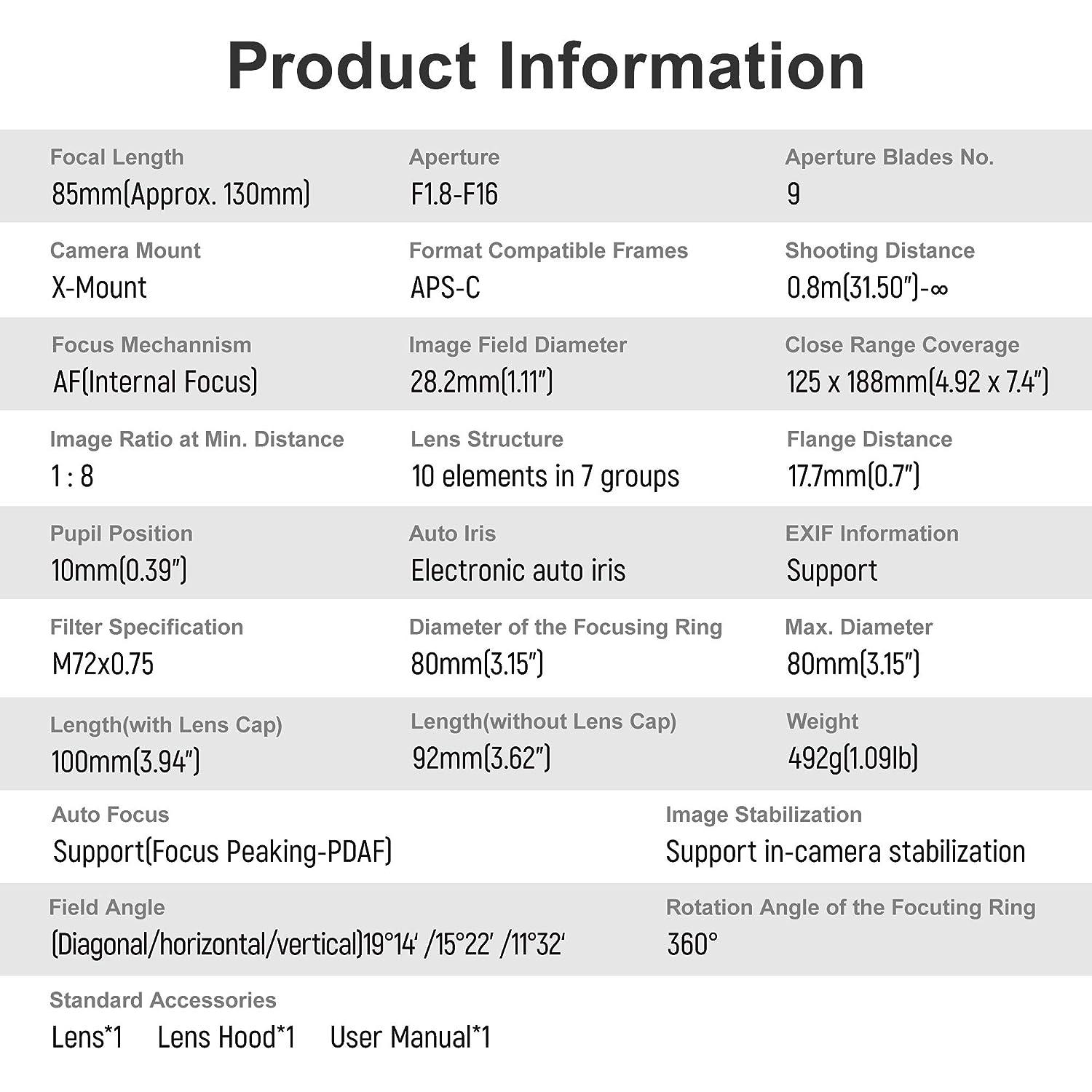 VILTROX 85mm f1.8 Fuji x Mount Lens AF Auto Lens Portrait Fixed Focus Lens for Fujifilm Fuji X Mount Camera X-T3 X-T2 X-T30 X-T20 X-T10 X-T100 X-PRO2 (Black) - Digitek