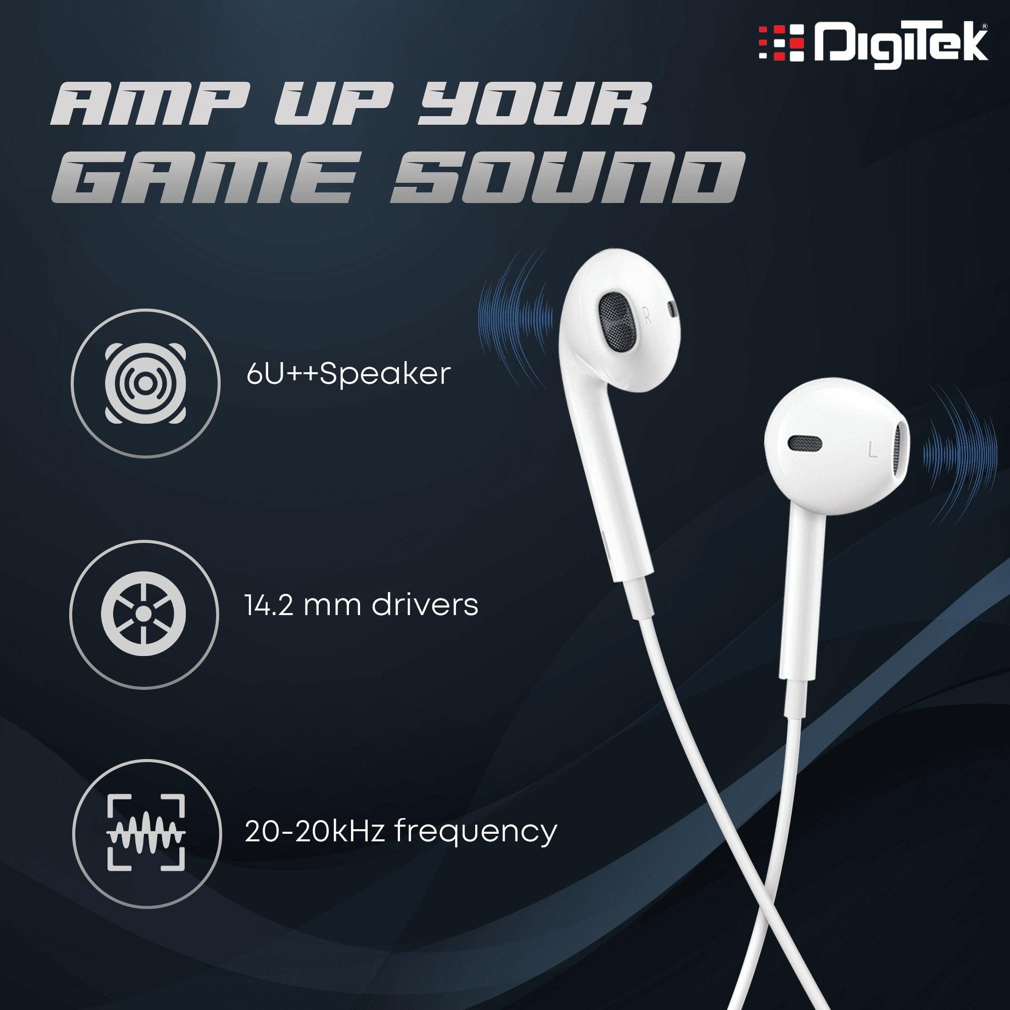 Digitek (DE 044) in-Ear Wired Stereo Earphone DE 044, Built-in Microphone, Tangle Resistant Cable(White) - Digitek