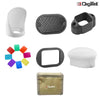 Digitek (DFB 001) Professional Flash Accessories Kit Universally Compatible | New Labeled Flash Diffuser | Bounce | Grid| Gel | Grip & Sphere. (DFB 001) Flash (White)